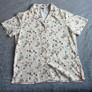 Notations Boho Pastel Yellow Floral Women’s Button Down Short Sleeve Shirt Sz M